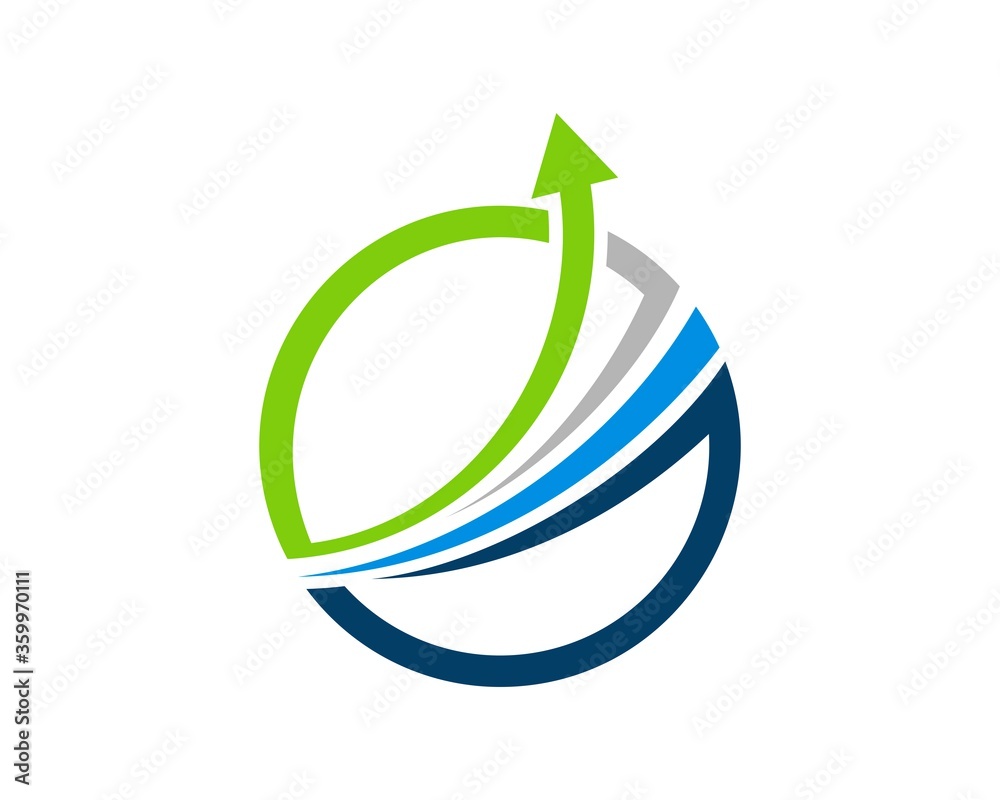 Circle shape with swoosh and upside arrow Circle shape with swoosh and upside arrow