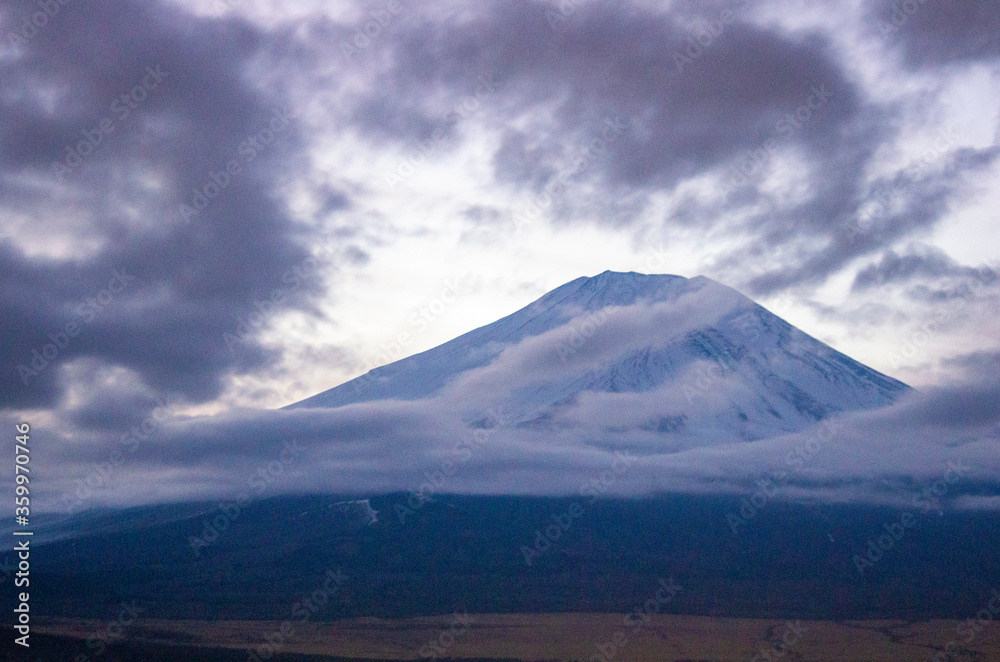 Mount Fuji with snowcap & cloud, from Lake Yamanaka, Japan