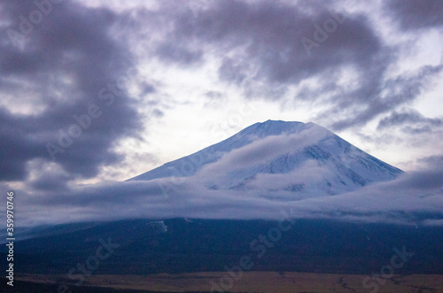 Mount Fuji with snowcap & cloud, from Lake Yamanaka, Japan