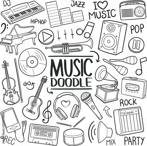Music Instruments Traditional Doodle Icons Sketch Hand Made Design Vector