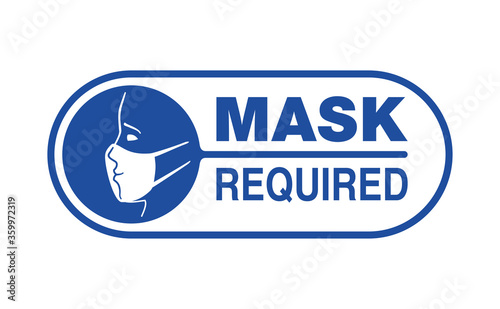 Mask required warning prevention sign - human face silhouette with protective mask in rounded frame - isolated vector information signboard