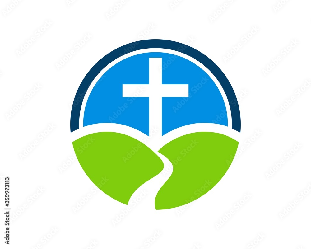 Obraz premium Cross and road in the circle