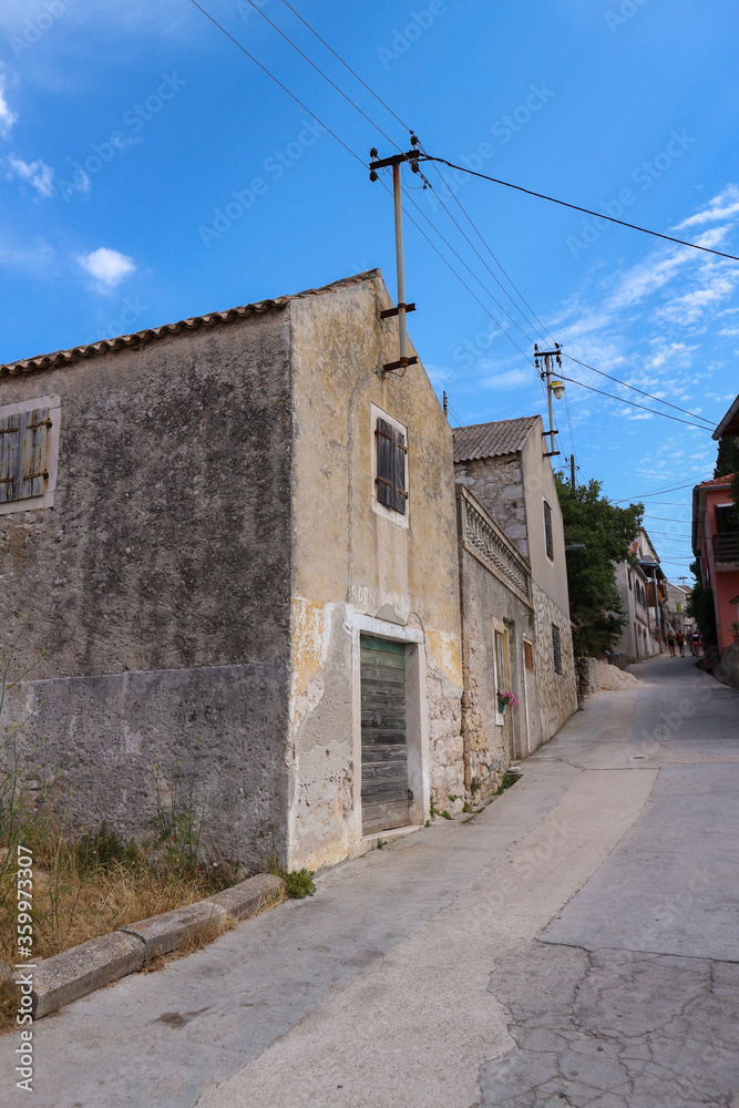 Fototapeta premium Old, lonely houses on small isolated island Vrgada in Adriatic sea, Croatia