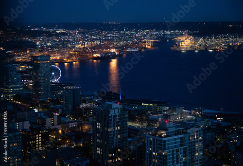 Wallpaper Mural City Lights and Downtown Seattle skyline cityscape as seen at night from the Space Needle.   Torontodigital.ca