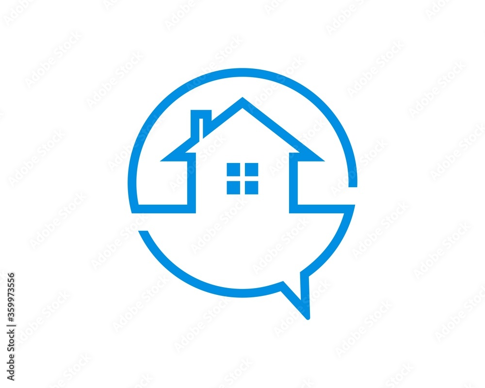 Bubble chat and home with blue line art Bubble chat and home with blue line art