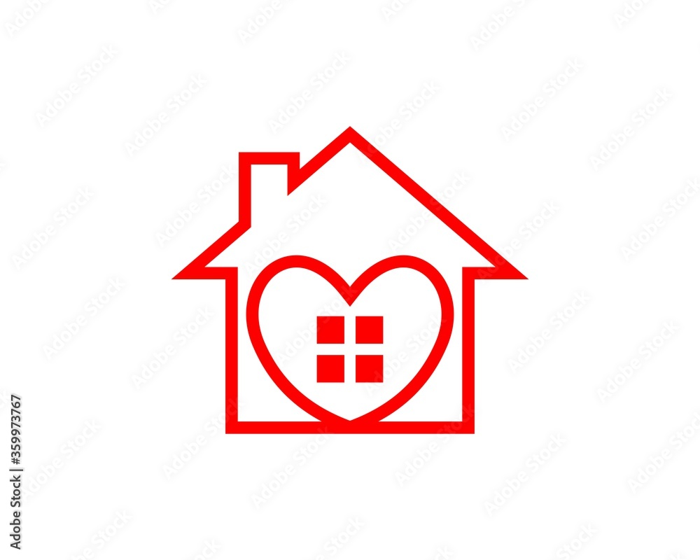 Simple house with love heart inside Simple house with love heart inside