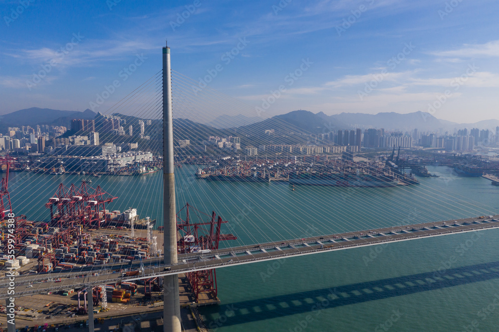 Drone fly over Hong Kong cargo terminal