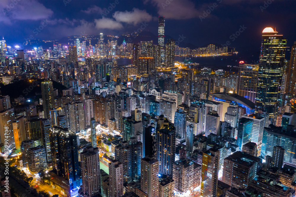  Top view of Hong Kong city at night