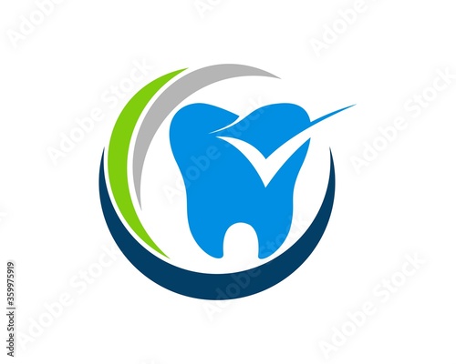 Circle swoosh with tooth and check symbol