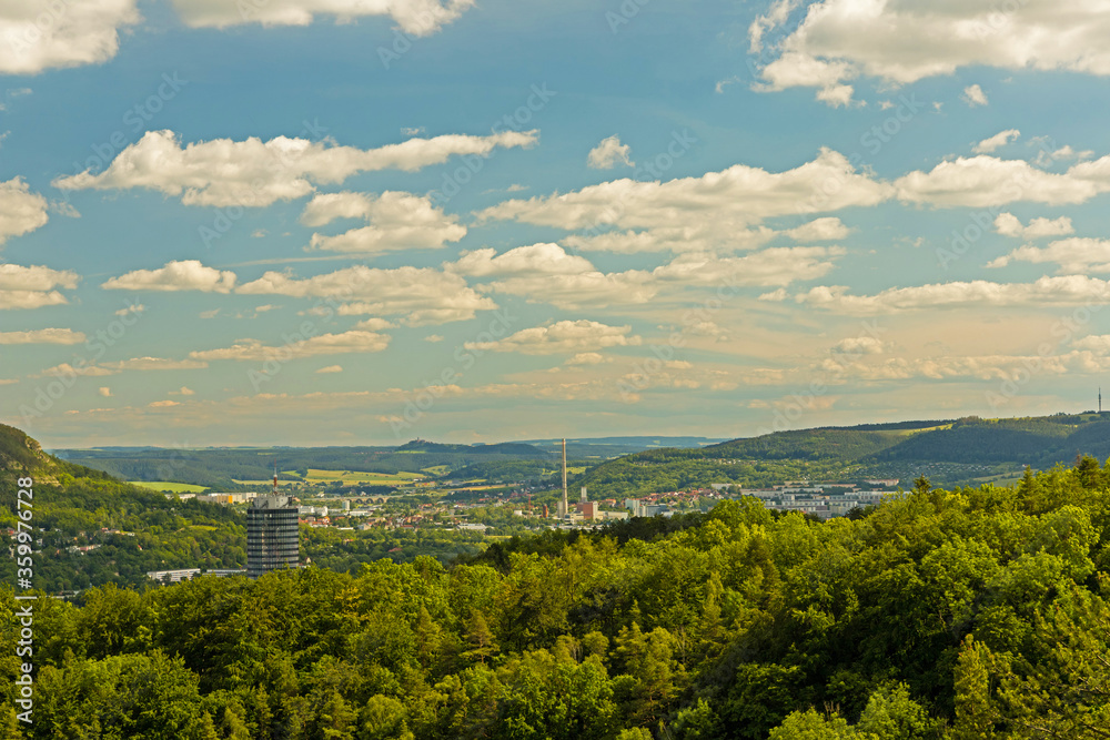 view over Jena to the Leuchtenburg castle in Thuringia