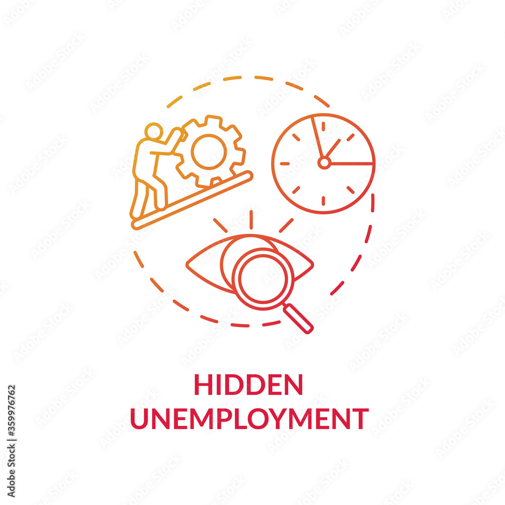 Obraz premium Hidden unemployment red gradient concept icon. Labour force problem. Social issue. Covered statistic for unemployed idea thin line illustration. Vector isolated outline RGB color drawing