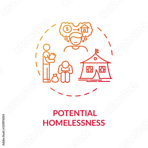 Potential homelessness red gradient concept icon. Unemployment problem. Crisis in economy. Jobless person. Social issue idea thin line illustration. Vector isolated outline RGB color drawing