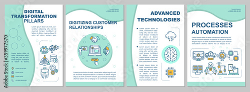 Digital transformation steps brochure template. Improve company. Flyer, booklet, leaflet print, cover design with linear icons. Vector layouts for magazines, annual reports, advertising posters