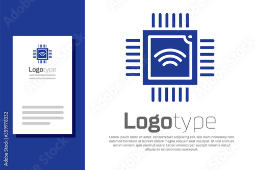 Blue Computer processor with microcircuits CPU icon isolated on white background. Chip or cpu with circuit board. Micro processor. Logo design template element. Vector
