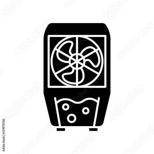 Evaporative cooling device black glyph icon. Domestic amenity, household appliance for air cooling and humidification silhouette symbol on white space. Swamp cooler vector isolated illustration