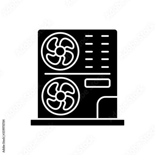 Residential AC black glyph icon. Central interior environment conditioning, climate control silhouette symbol on white space. Professional home refrigeration system vector isolated illustration