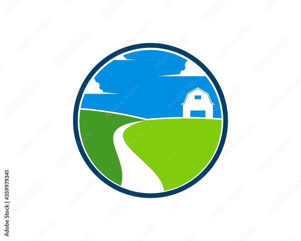Farm field and barn in the circle shape Farm field and barn in the circle shape