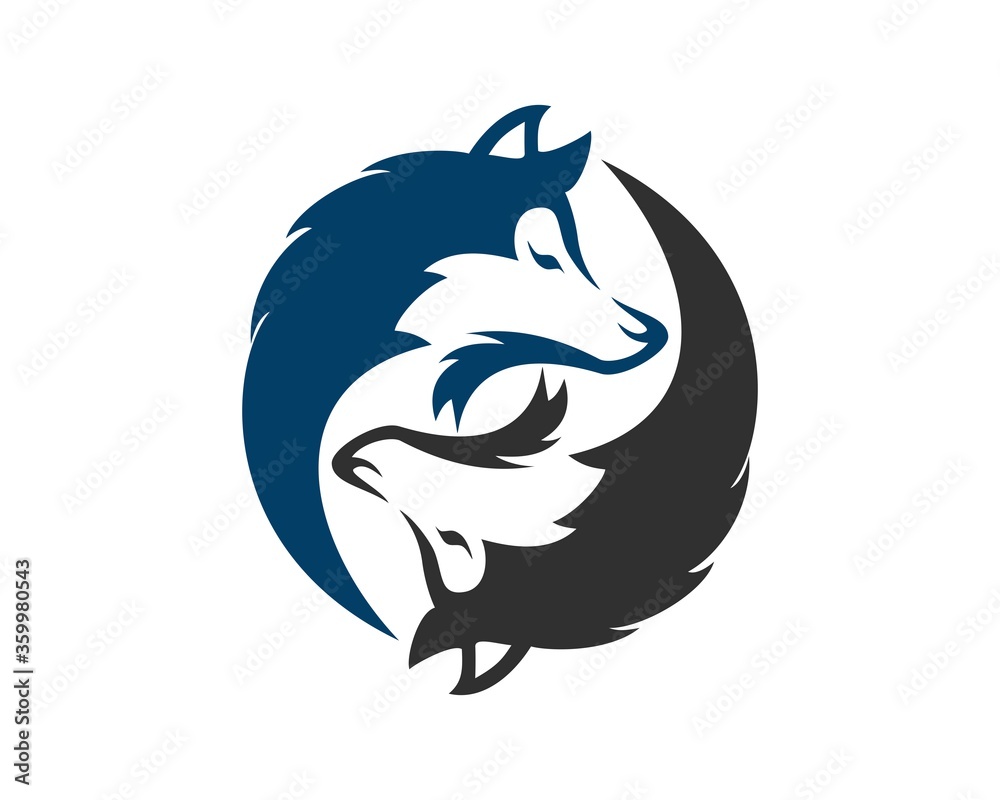 yin yang with a circular wolf