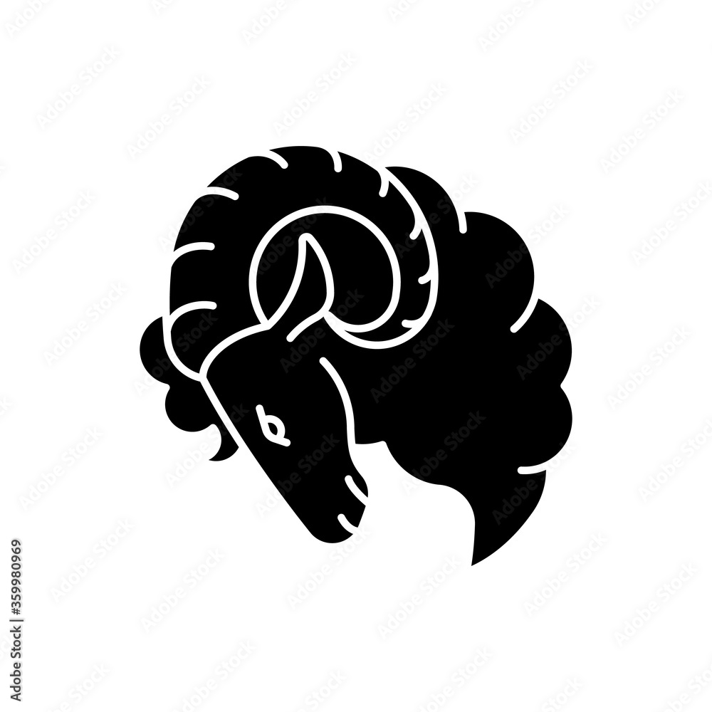 Aries zodiac sign black glyph icon. Horoscope ram silhouette symbol on  white space. Astrological birth sign. Horned farm animal, herbivore  livestock, domestic cattle. Vector isolated illustration Stock Vector |  Adobe Stock