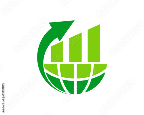 Globe and upside arrow with financial chart