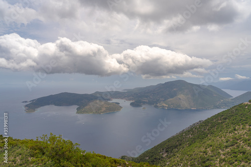 Breathtaking birdeyeview towards Ithaca island, Greece