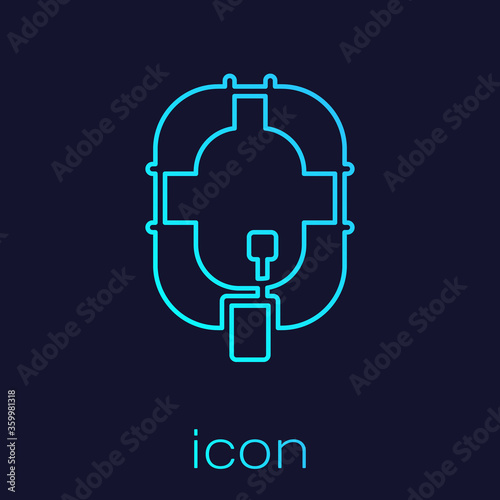 Turquoise line Inflatable boat icon isolated on blue background. Rafting boat. Water sports, extreme sports, holiday, vacation.  Vector