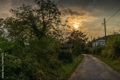 Sunset over a small rural street