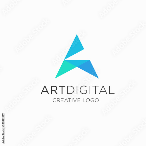 a initial logo vector design, letter A logo with trialngle and multicolor concept 