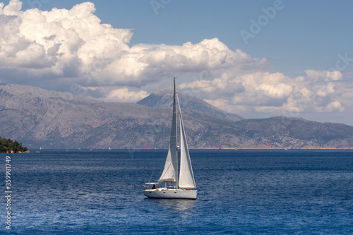 White yacht in Ionian sea, Greece