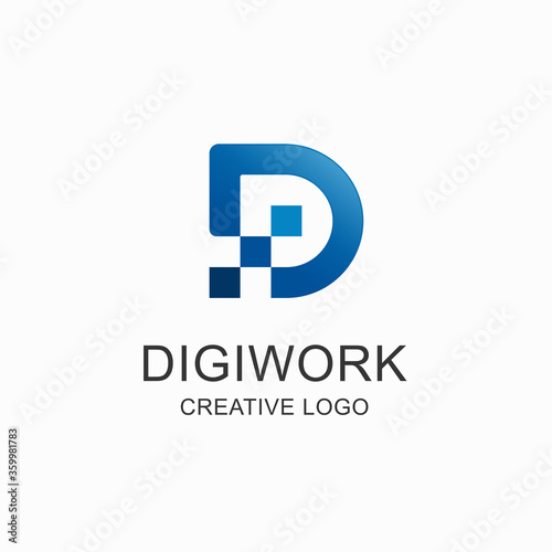 Business letter D logo, initial D concept design vector.  DP digital logo, Colorful digital letter icon template for technology. 