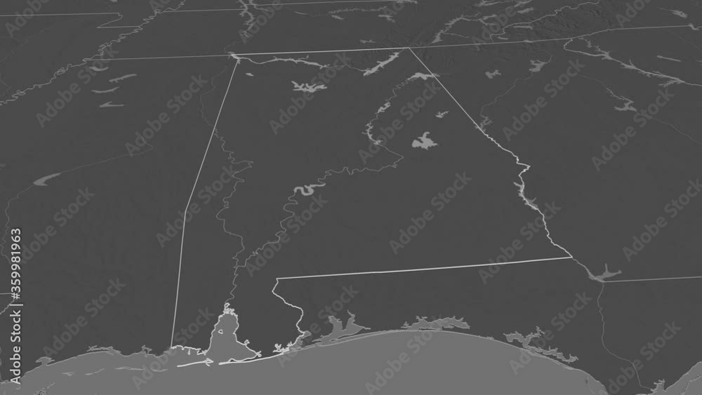 Alabama, state with its capital, zoomed and extruded on the bilevel map of United States in the conformal Stereographic projection. Animation 3D Alabama, state with its capital, zoomed and extruded on the bilevel map of United States in the conformal Stereographic projection. Animation 3D