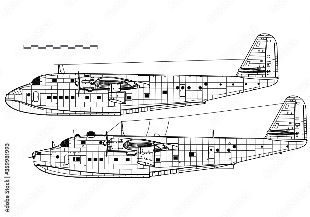 Blohm & Voss BV 222 Wiking. World War 2 flying boat. Side view. Image for illustration and infographics.