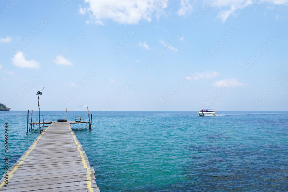 wooden pier in the sea at koh kood, trat, thailand