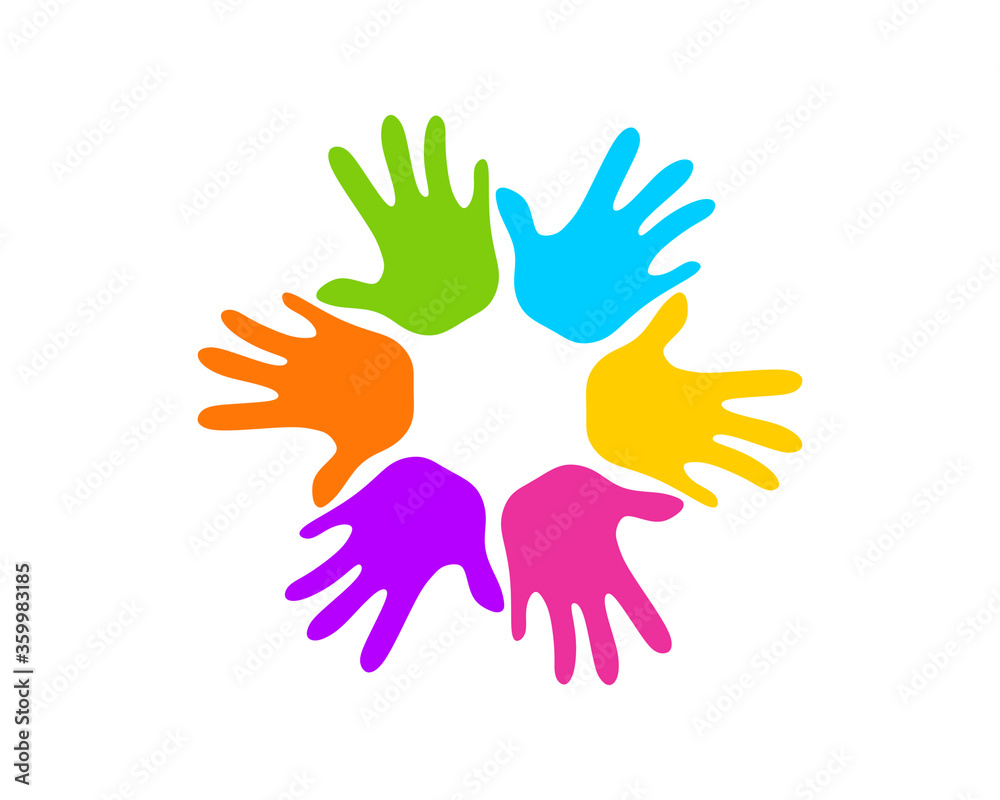 Obraz premium Hands children protection with rainbow colors