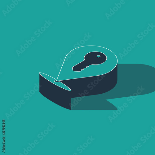 Isometric Location key icon isolated on green background. The concept of the house turnkey.  Vector