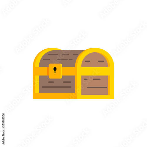 Flat design Gold Chest vector illustration, Gold treasure chest flat icon, game item 