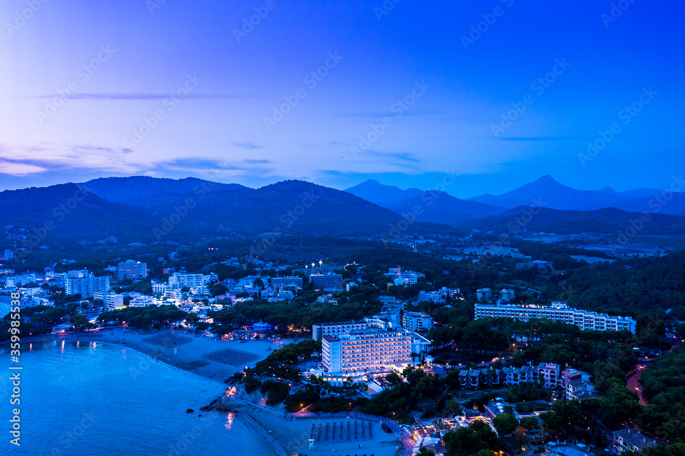 Aerial view, view of Peguera with hotels and beaches, Costa de la Calma, Caliva region, Mallorca, Balearic Islands, Spain