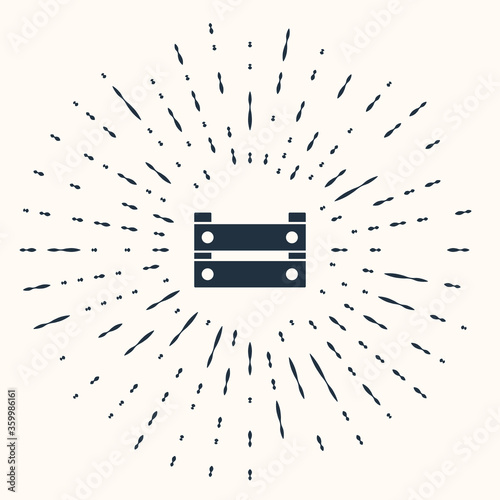 Grey Wooden box icon isolated on beige background. Grocery basket, storehouse crate. Empty wooden container for vegetables, products. Abstract circle random dots. Vector