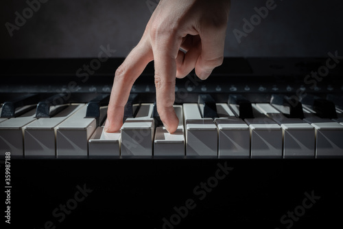Cuadro en lienzo fingers follow the piano keys, the concept of the first steps in music, learning