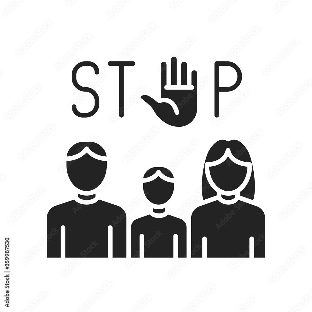 Stop violence black glyph line icon. Protection of victims of bullying concept. Sign for web page, mobile app, button, logo Stop violence black glyph line icon. Protection of victims of bullying concept. Sign for web page, mobile app, button, logo