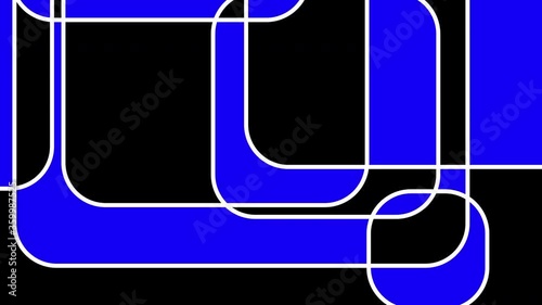 Abstract looped geometric background with intersecting blue rounded rectangles with white stroke