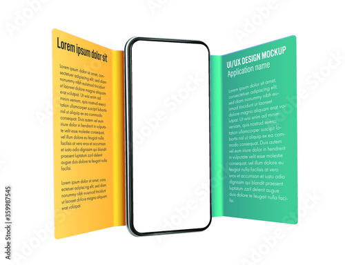 UI or UX smartphone mobile app leaflet template with application description and download link
