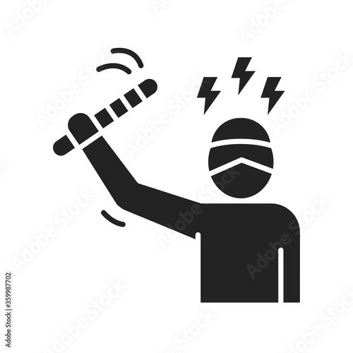 Threat to human life black glyph icon. Harassment, and violence. Human rights. Sign for web page, mobile app, button, logo