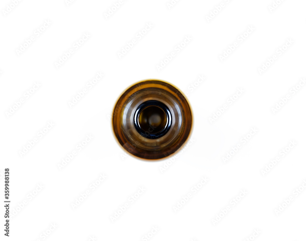 Beer bottle from above on white background Beer bottle from above on white background