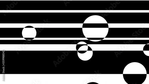 Abstract dynamic loop background animation of intersecting circles and horizontal stripes