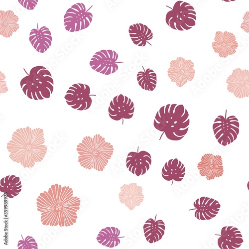 Light Pink, Yellow vector seamless doodle template with flowers, leaves. Leaves, flowers in natural style on white background. Pattern for trendy fabric, wallpapers.