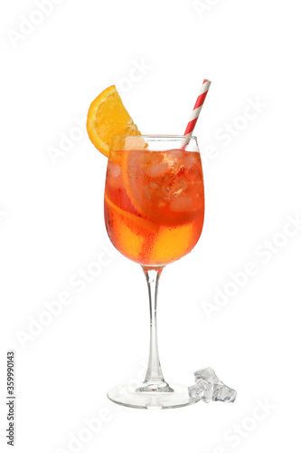 Aperol spritz cocktail isolated on white background. Summer drink