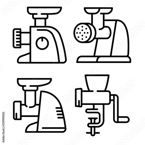 Meat grinder icons set. Outline set of meat grinder vector icons for web design isolated on white background