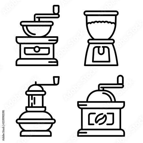 Coffee grinder icons set. Outline set of coffee grinder vector icons for web design isolated on white background