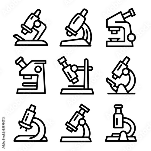 Microscope icons set. Outline set of microscope vector icons for web design isolated on white background